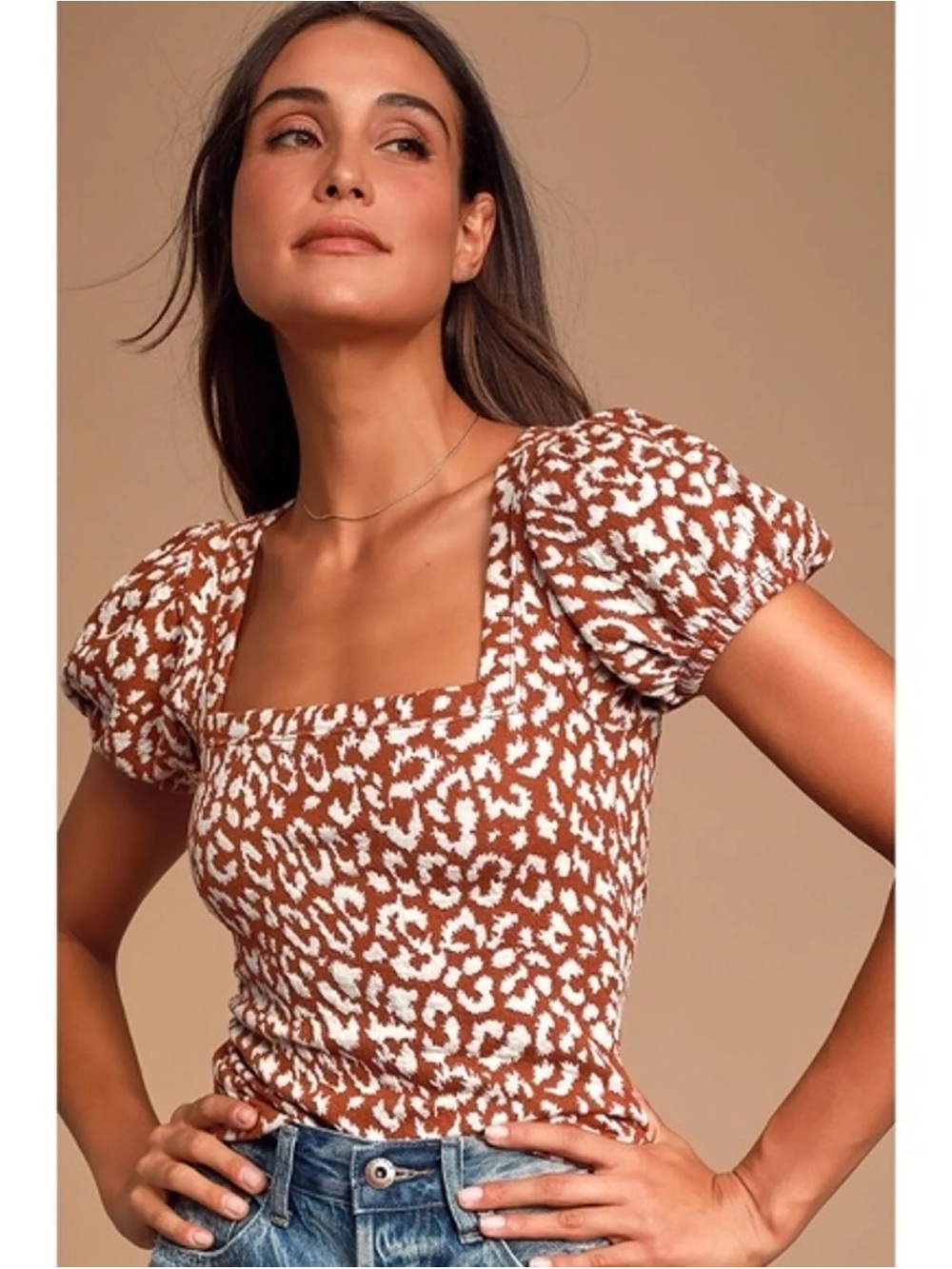 Free People Leopard Print Knit Blouse Top – Size Large